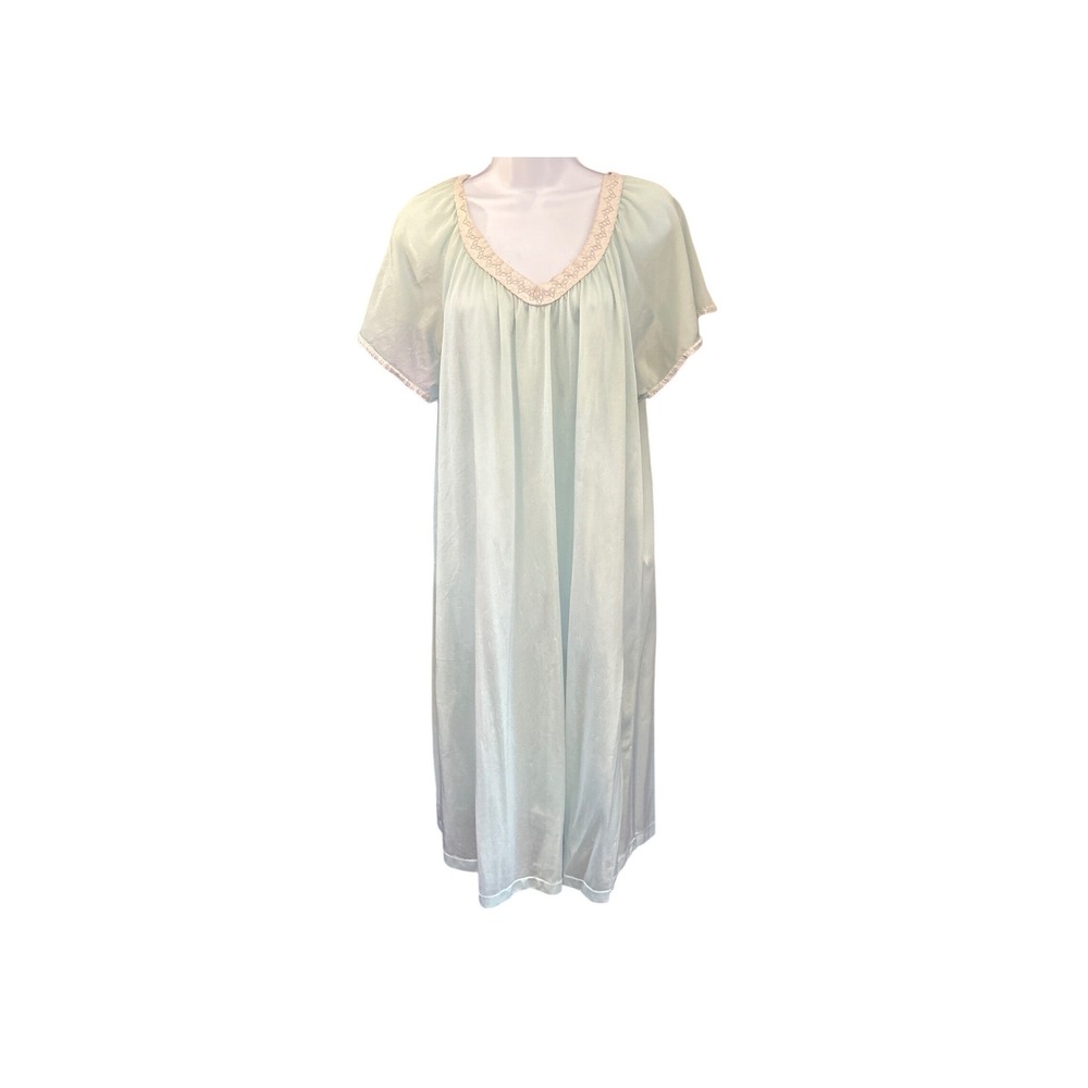 Vintage Castle Harbor Nightgown Mint Blue Lace Trim Grandmacore Coquette XLG